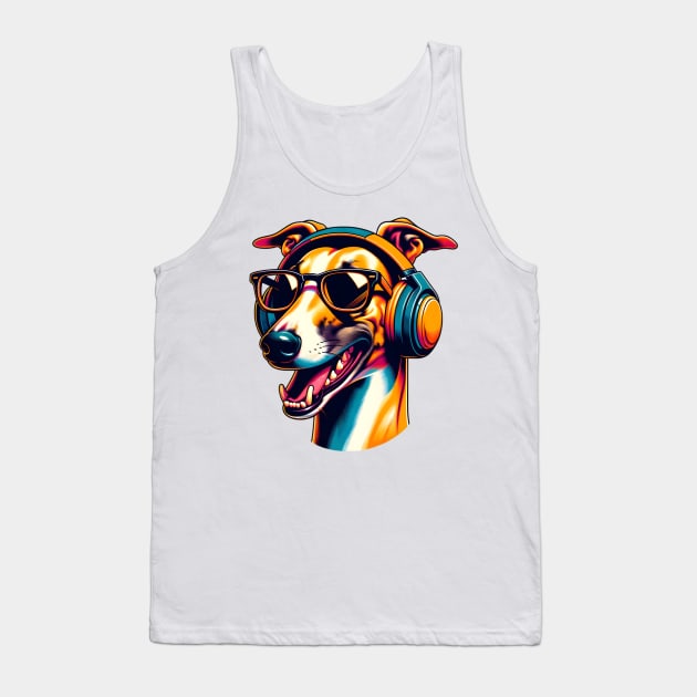 Greyhound Smiling DJ with Energetic Sound Waves Tank Top by ArtRUs